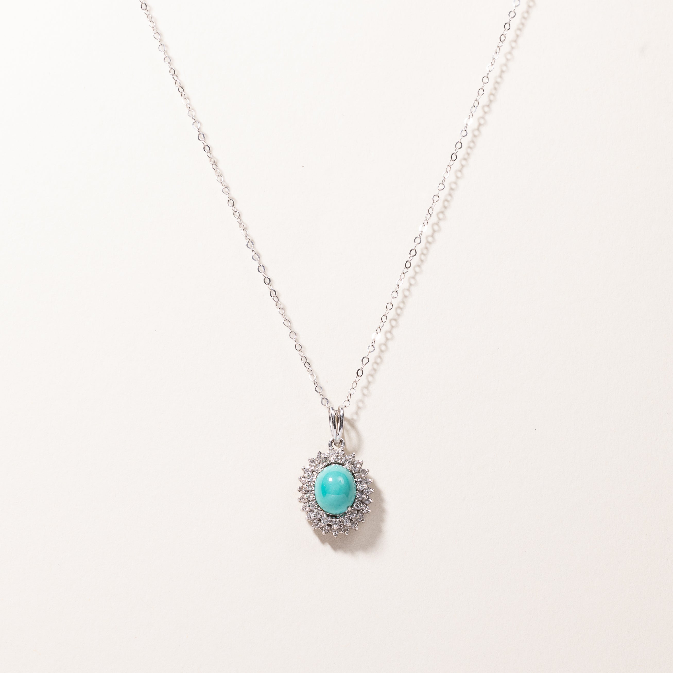 18k White Gold Turquoise & Diamond Necklace | 1.86ct, 0.59ctw | 16"