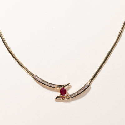 14k Yellow Gold Ruby & Diamond Necklace | 1.01ct, 0.45ctw | 17.5