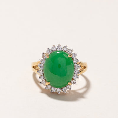 18k Yellow Gold Jade & Diamond Ring | 12.40x10.30x3.80mm, 0.50ctw | SZ 6.5