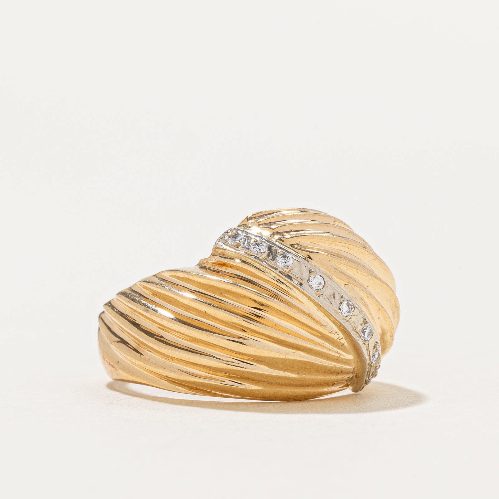 Diagonal Set Diamond Grooved Dome Ring | 0.04ctw | SZ 5.75