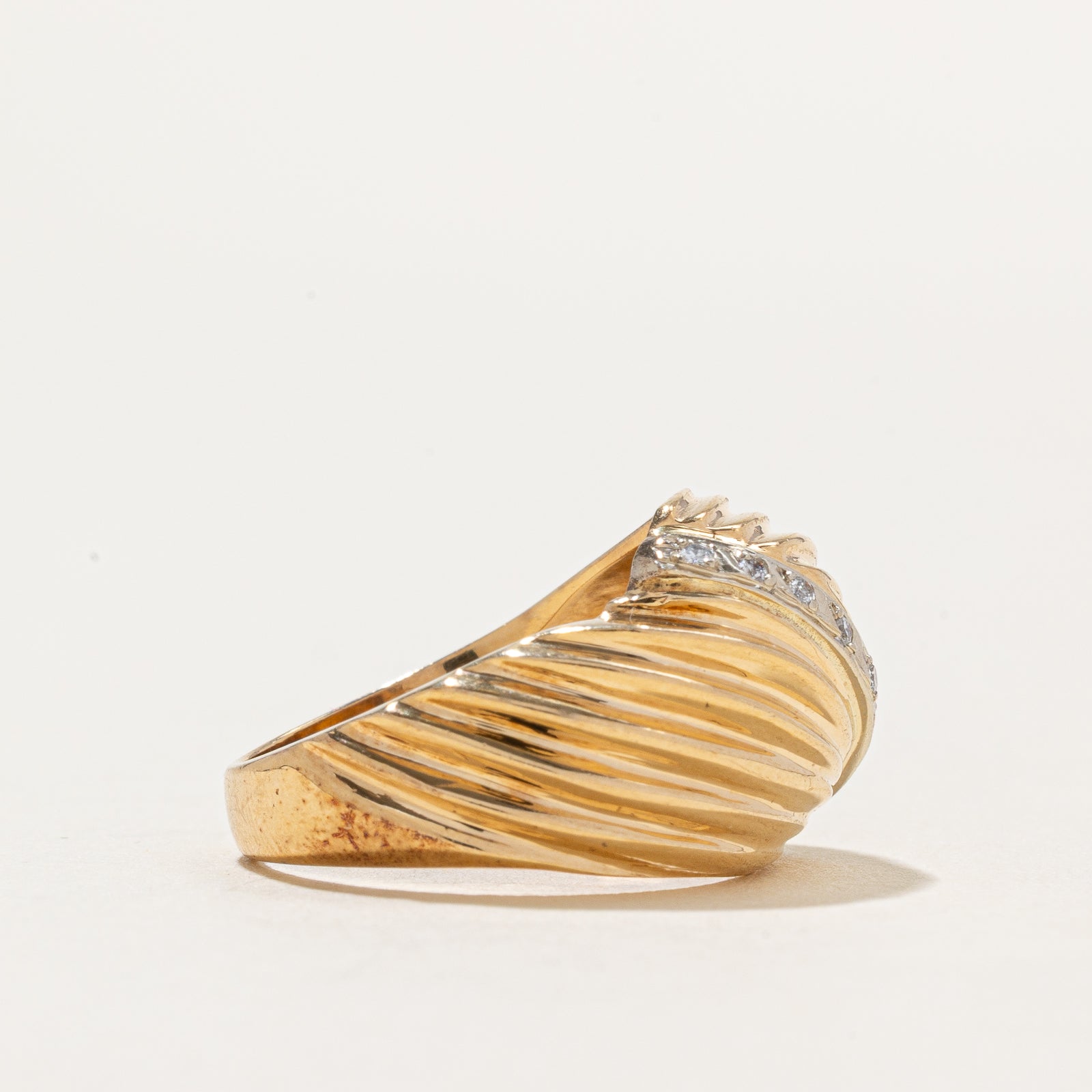 Diagonal Set Diamond Grooved Dome Ring | 0.04ctw | SZ 5.75