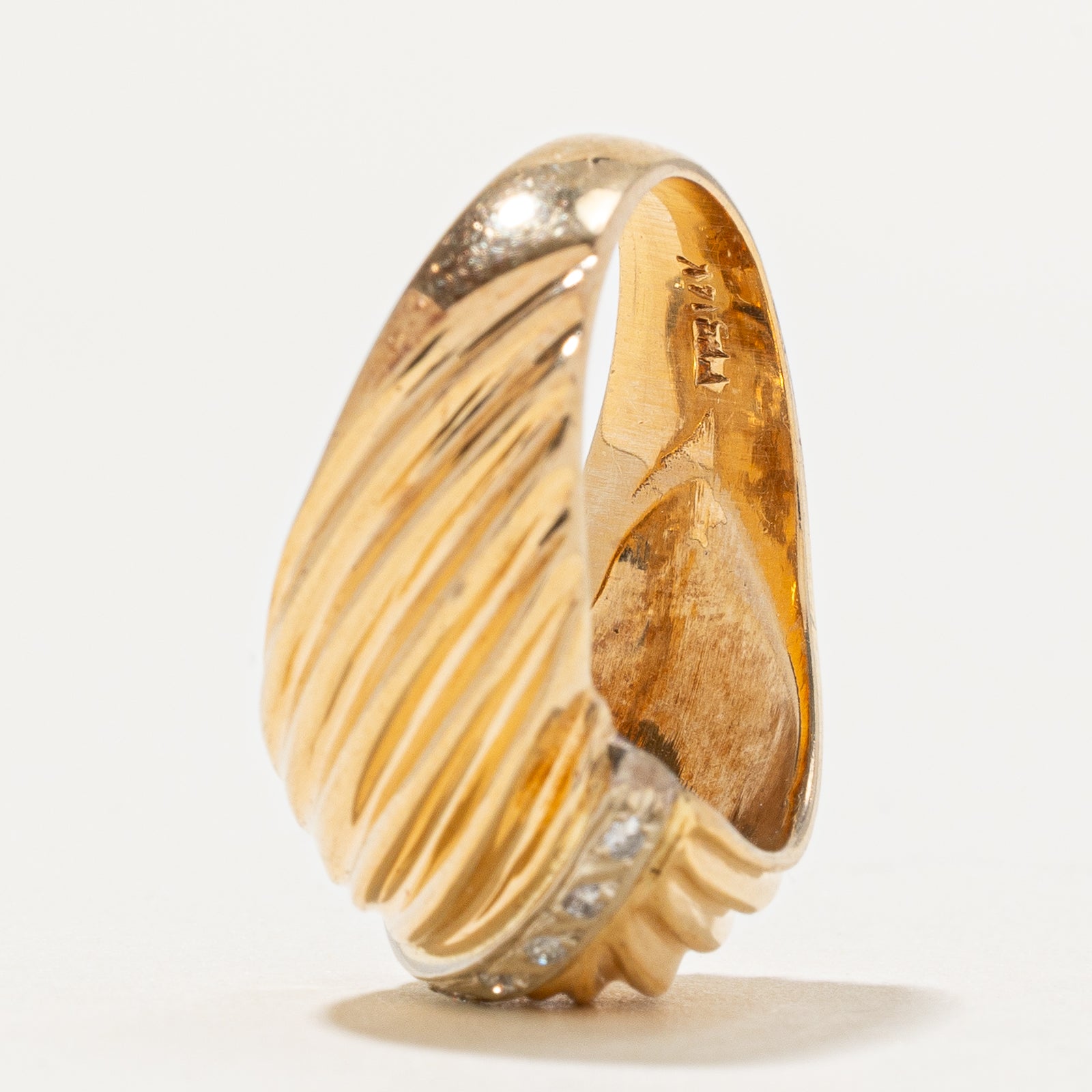 Diagonal Set Diamond Grooved Dome Ring | 0.04ctw | SZ 5.75
