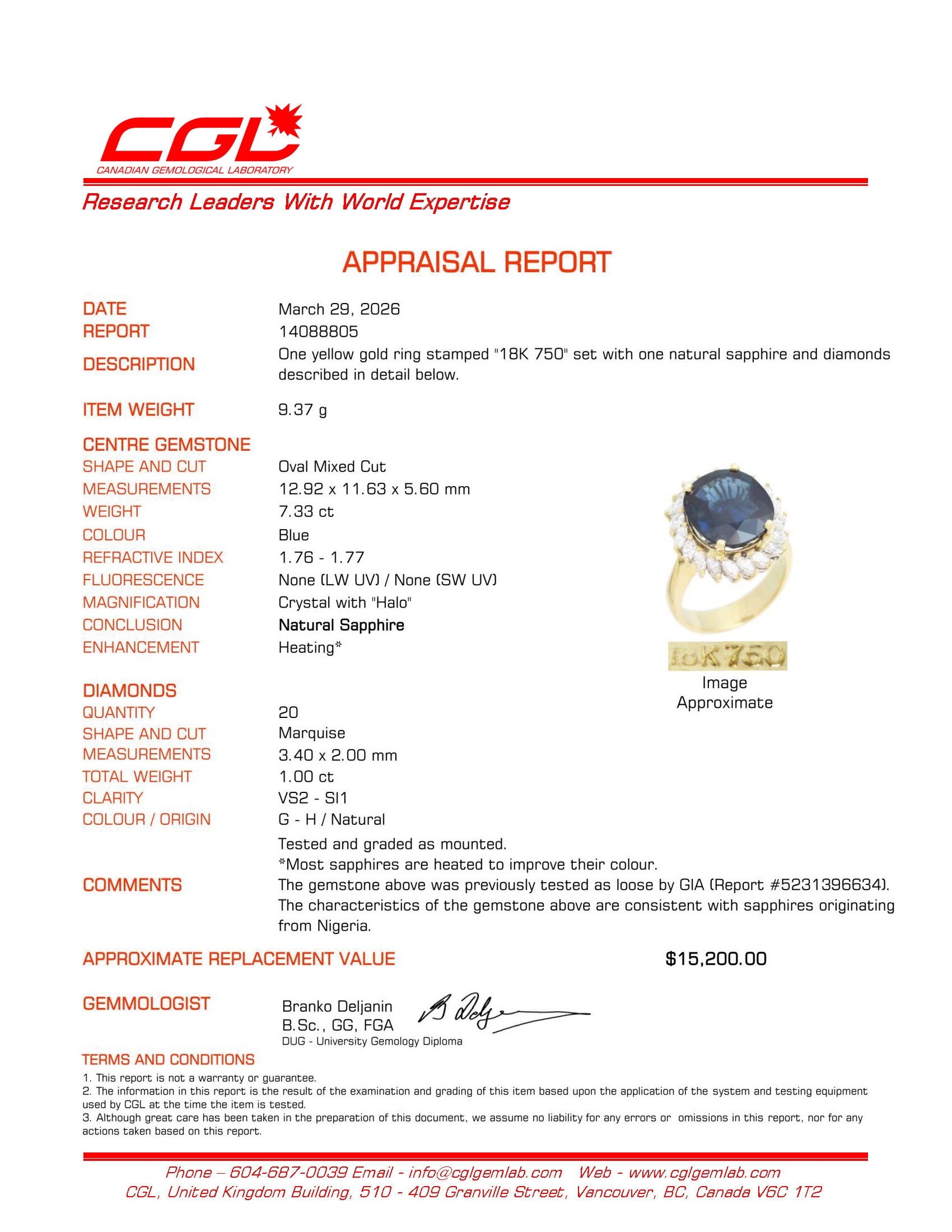 ***Certification - Mise à jour du rapport GIA Kourosh - Bague saphir et diamants GIA | Saphir 6,50 ct GIA | 1,00 ct au total | Taille 6 |