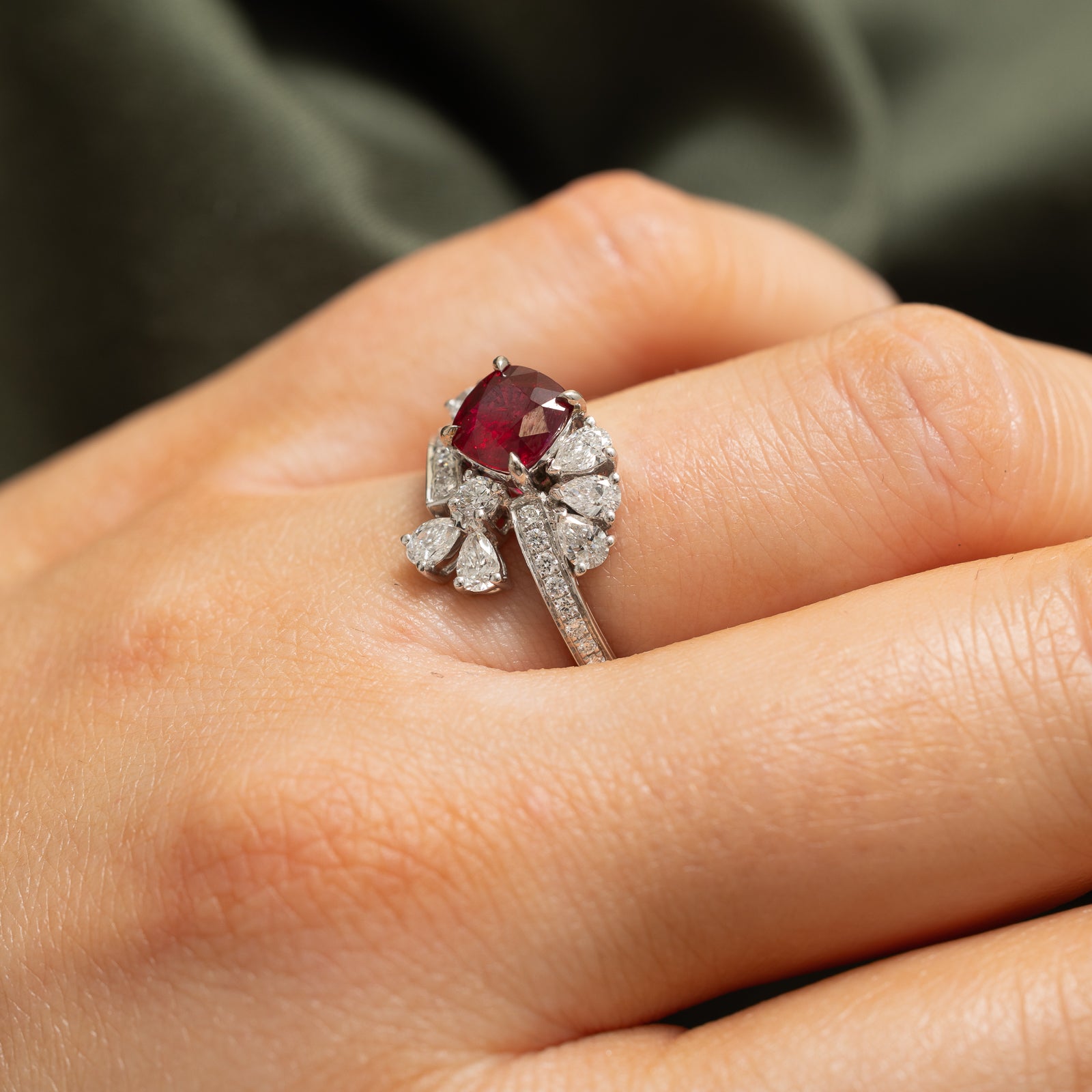 AIGS Unheated Ruby & Diamond Bypass Ring | 1.42ct, 0.698ctw | SZ 6