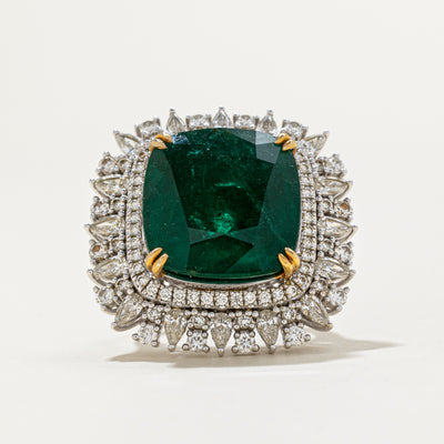 17ct+ Natural Emerald & 1.87ctw Diamond Cocktail Ring | 17.37ct, 1.87ctw | SZ 7.25