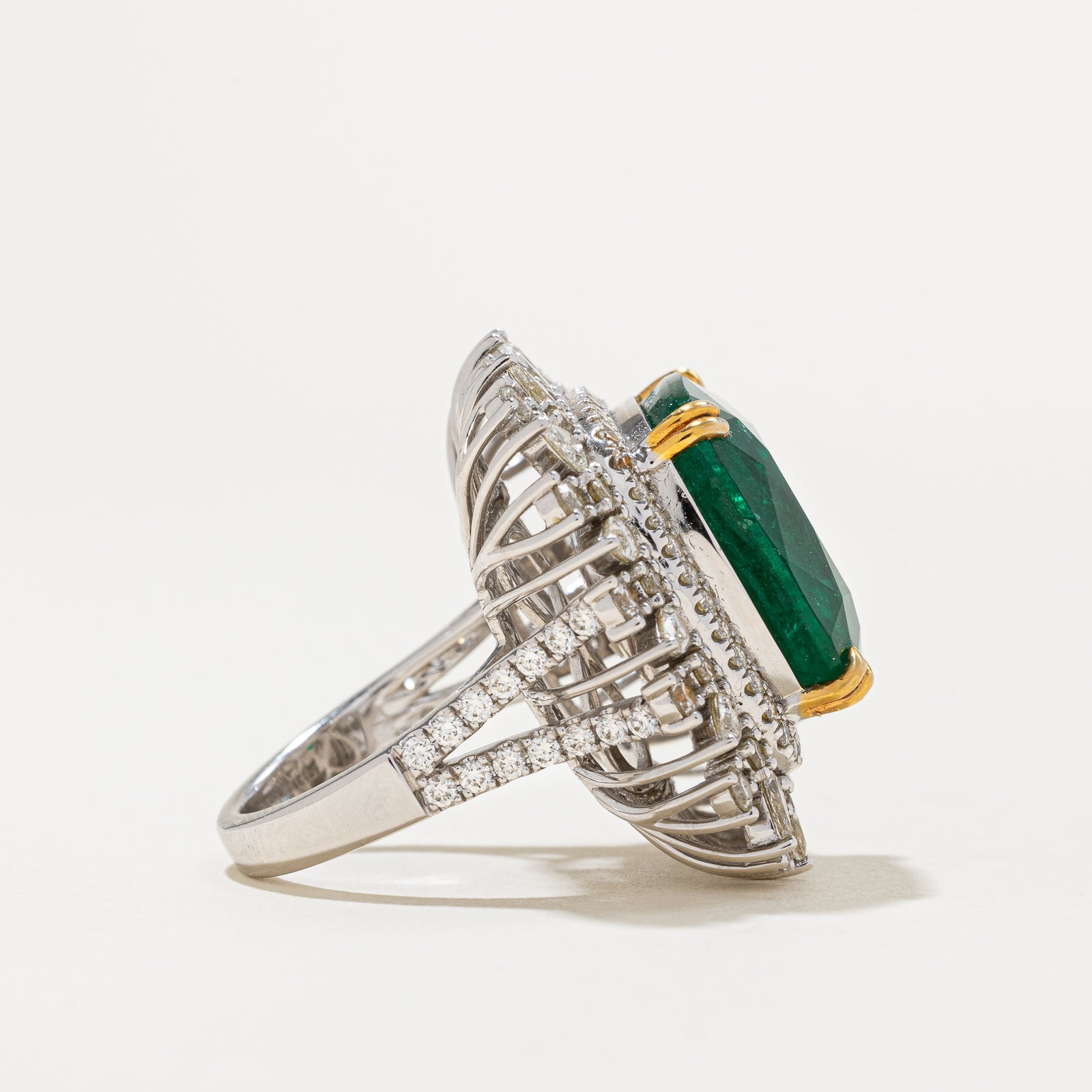 17ct+ Natural Emerald & 1.87ctw Diamond Cocktail Ring | 17.37ct, 1.87ctw | SZ 7.25
