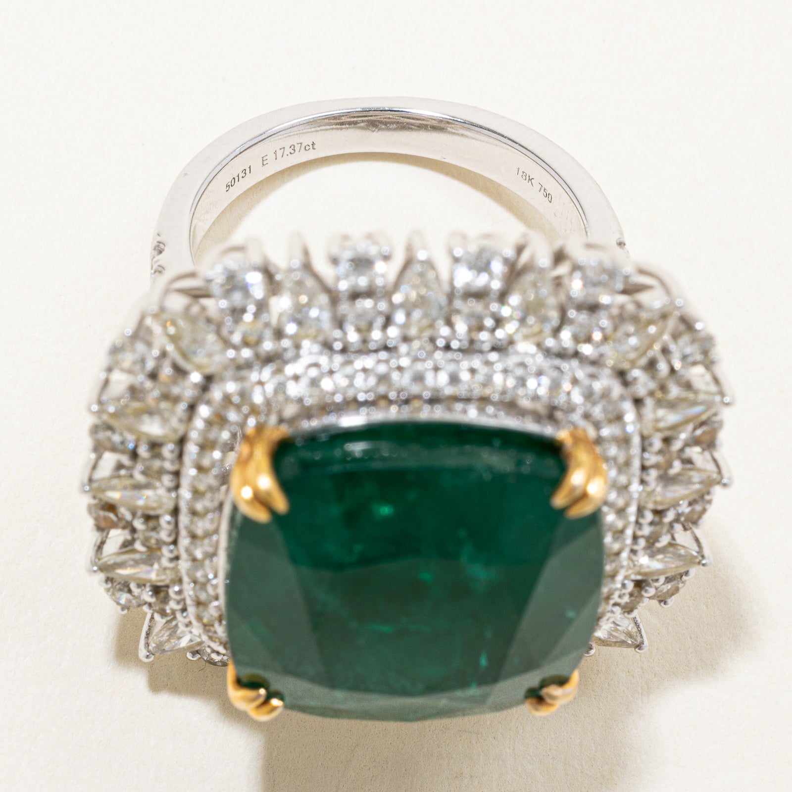 17ct+ Natural Emerald & 1.87ctw Diamond Cocktail Ring | 17.37ct, 1.87ctw | SZ 7.25