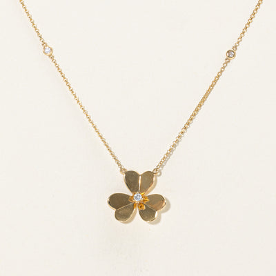 18K Diamond Flower Fixed Pendant Necklace | 0.12ctw | 18