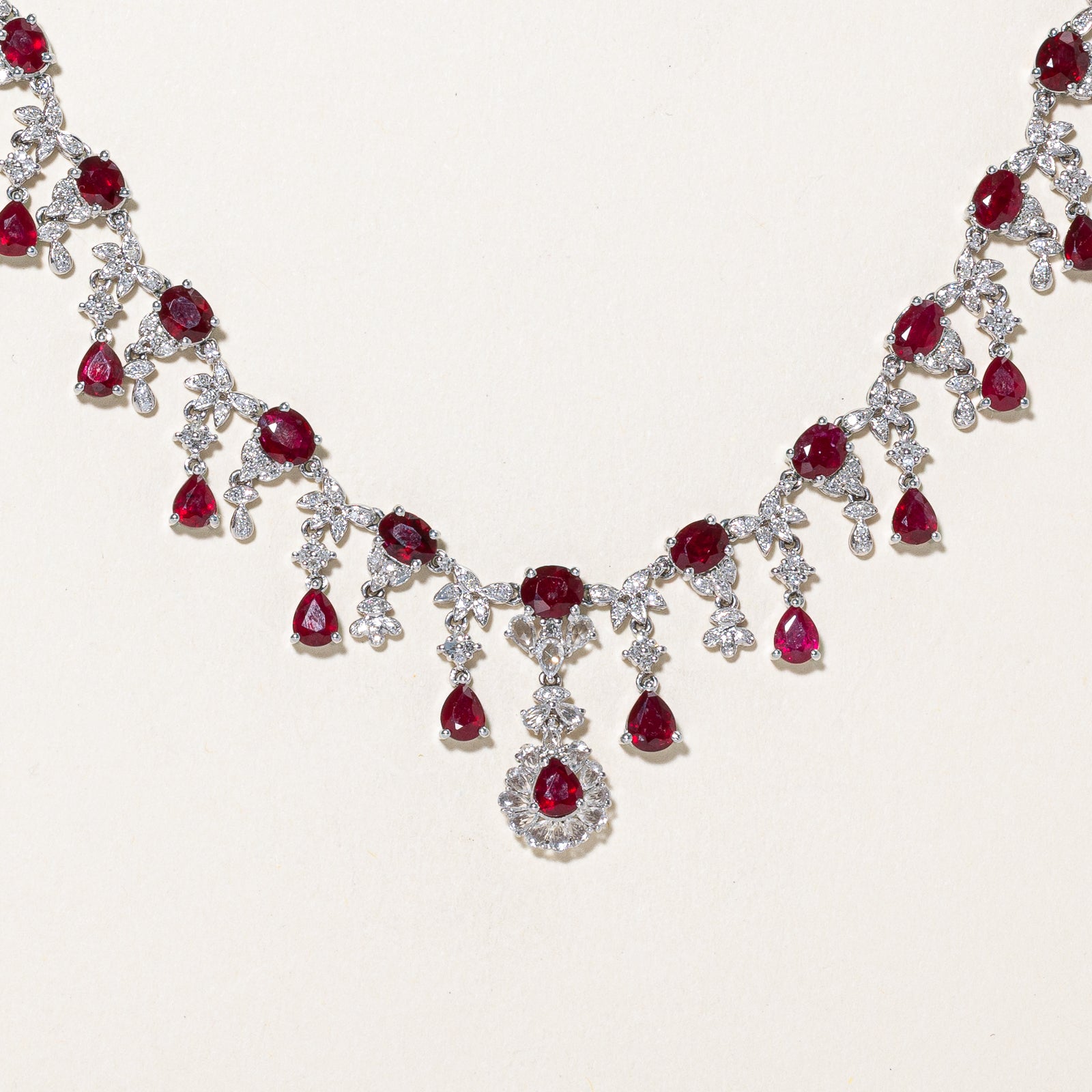 Ruby, Sapphire & Diamond Encrusted Necklace | 14.71ctw, 0.85ctw | 18"