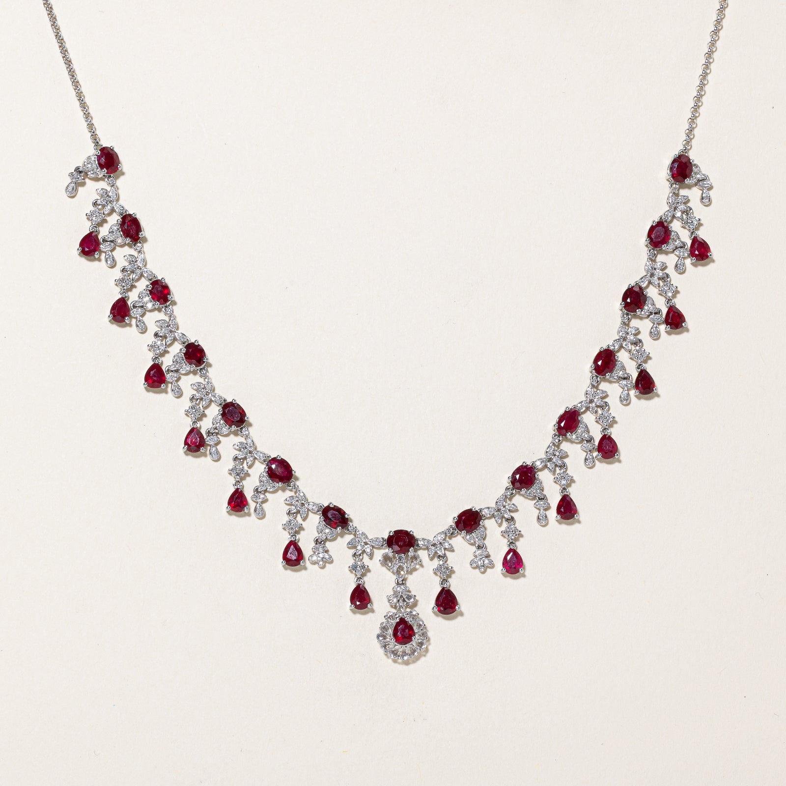 Ruby, Sapphire & Diamond Encrusted Necklace | 14.71ctw, 0.85ctw | 18"