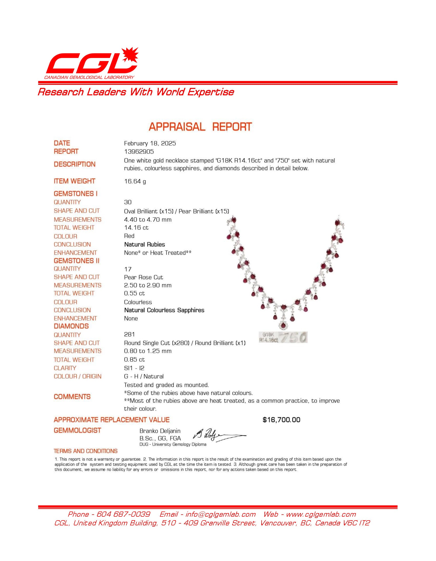 Ruby, Sapphire & Diamond Encrusted Necklace | 14.71ctw, 0.85ctw | 18"