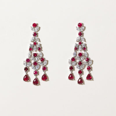Vivid Red Ruby & Diamond Chandelier Earrings | 4.44ctw, 0.50ctw