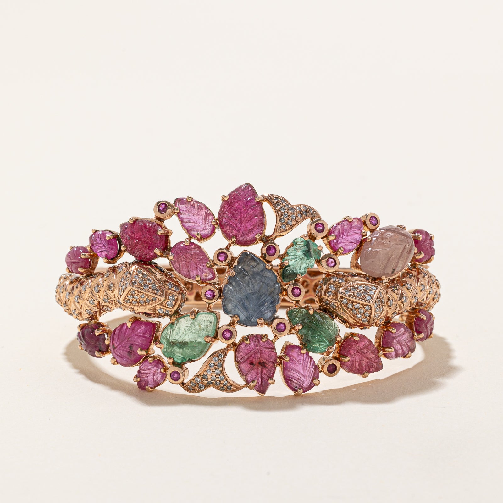 14K Vintage Tutti Frutti Snake Bangle Bracelet | 0.85ctw | 34.56ctw | 8"