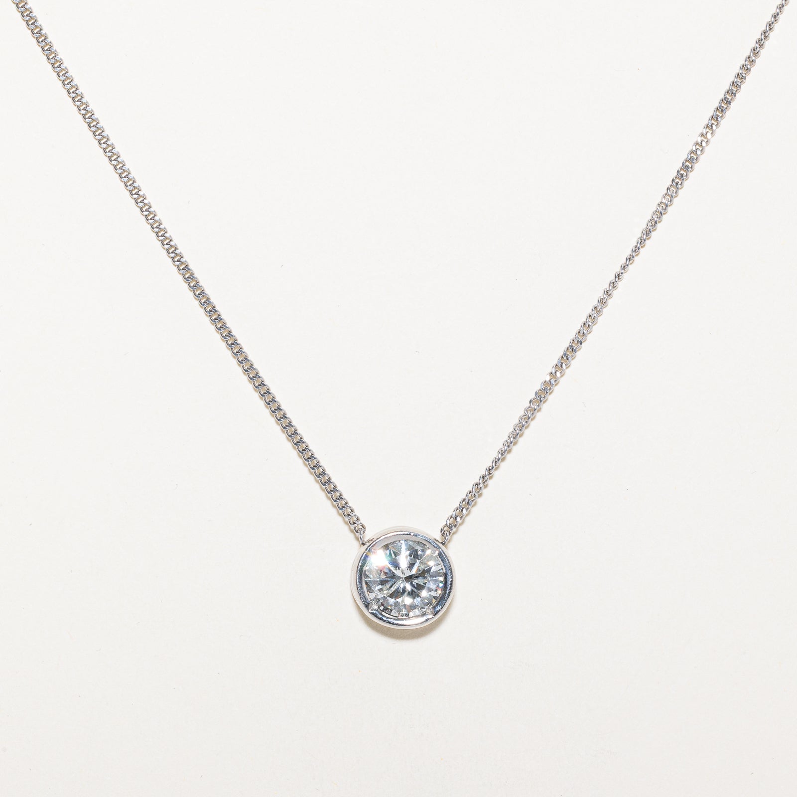 3ct+ Natural Diamond Solitaire Bezel Set Necklace | 3.05ct I1 G/H Excellent cut | 16"