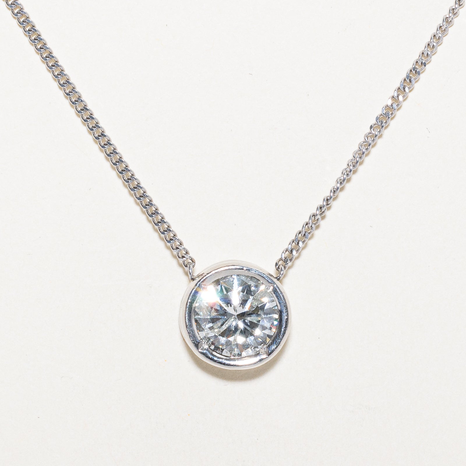 3ct+ Natural Diamond Solitaire Bezel Set Necklace | 3.05ct I1 G/H Excellent cut | 16"