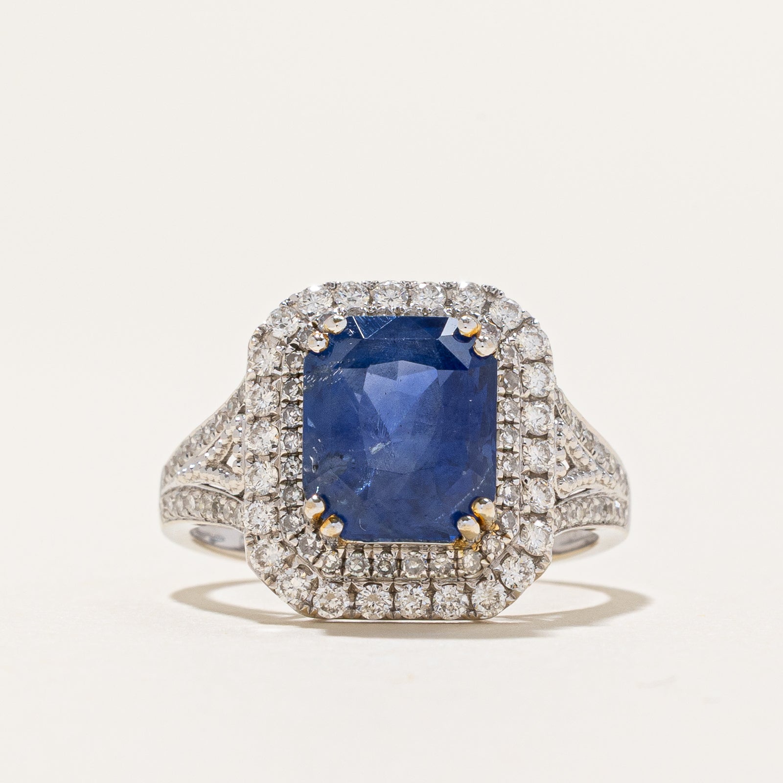 GRS Unheated Intense Cornflower Blue Sapphire & Diamond Halo Cocktail Ring | 4.25ct | 0.72ctw | SZ 6.75