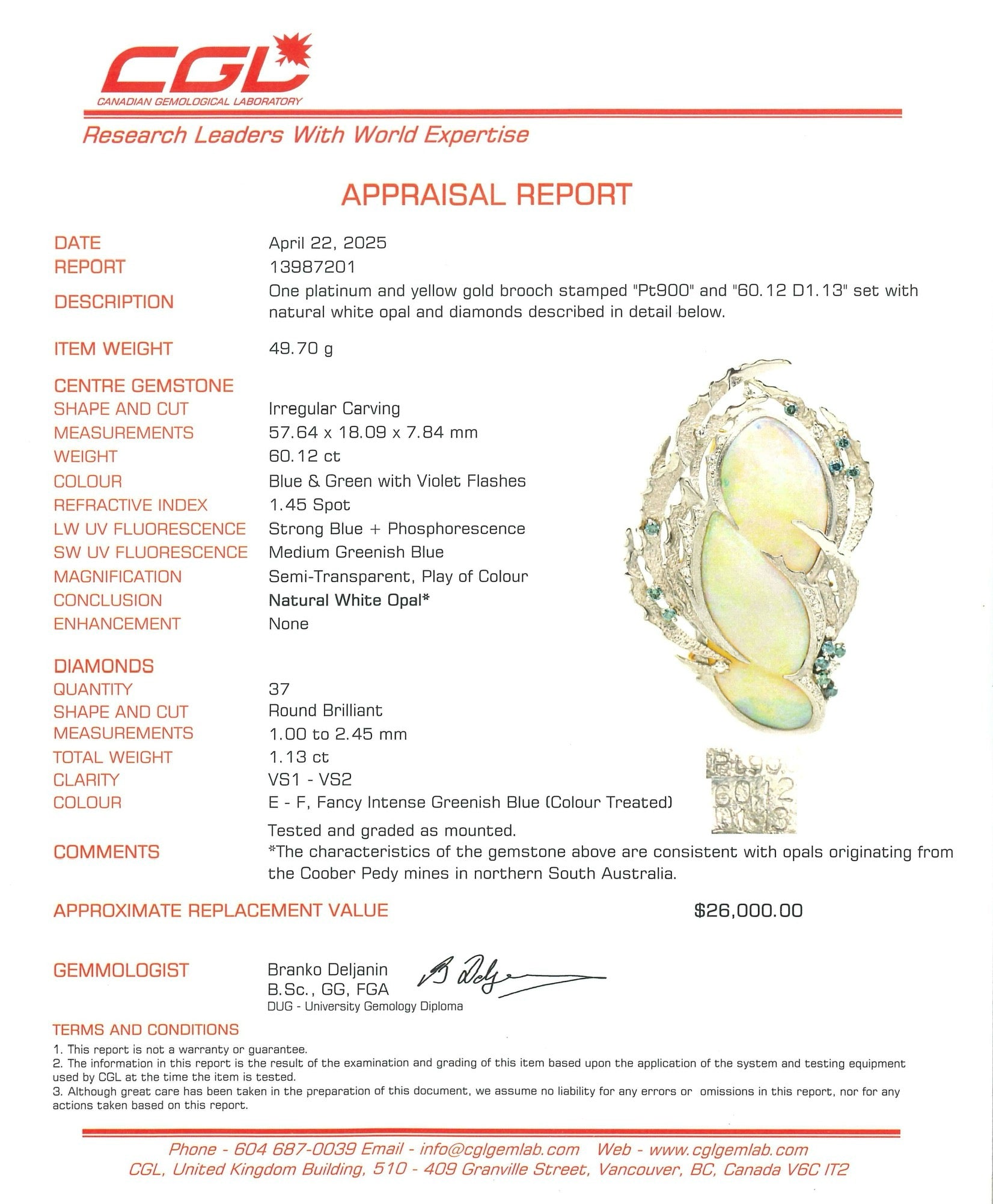 Australian Opal & Diamond Convertible Pendant/Brooch/Bracelet | 60.12ct | 1.13ctw |
