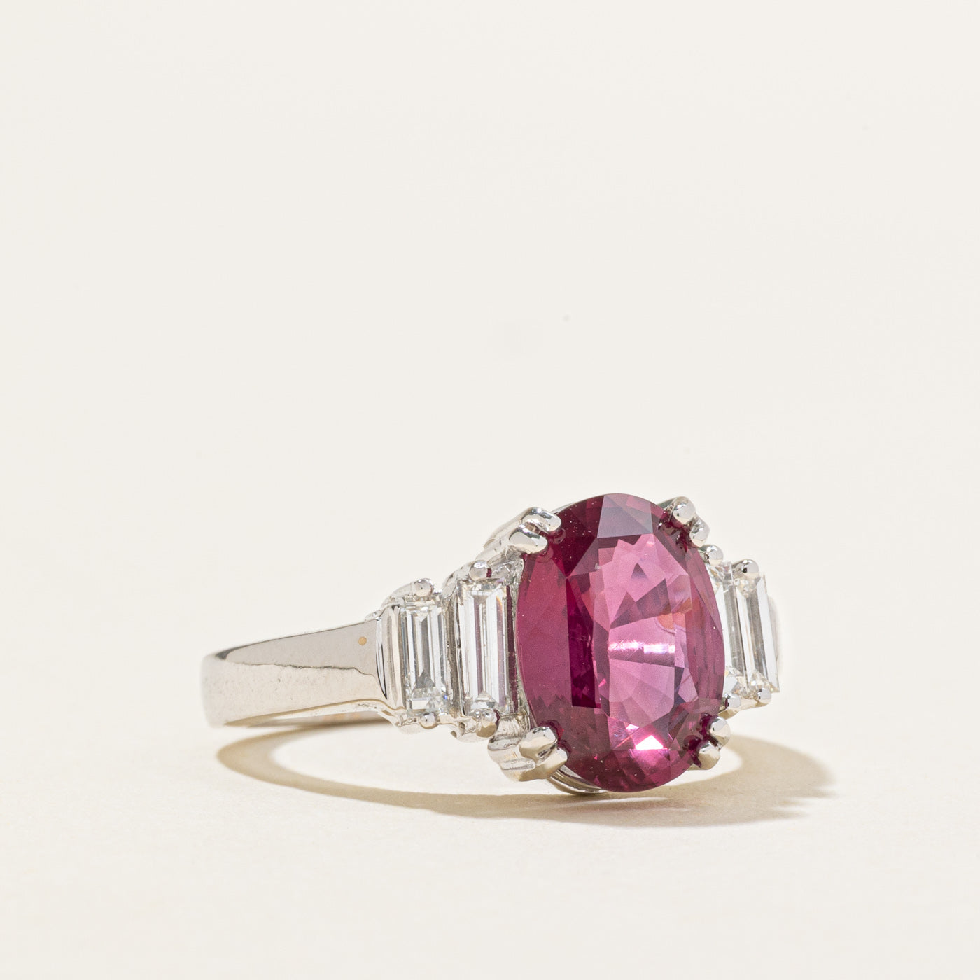 3.15ct GRS Unheated Pinkish Red Ruby & Diamond Basket Set Ring | 3.15ct | 0.40ctw | SZ 6.25
