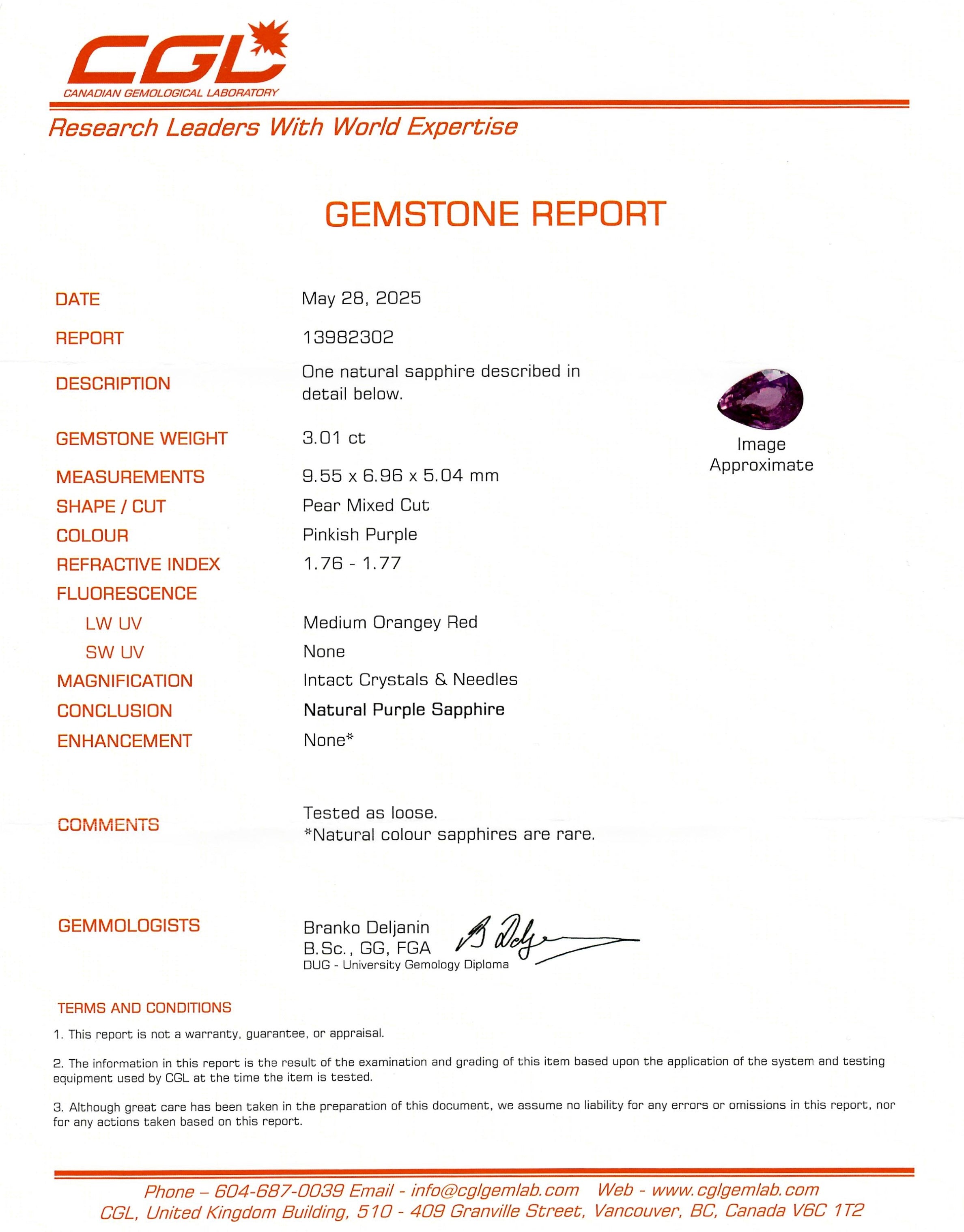 3.01ct Unheated Pinkish Purple Sapphire & Diamond Halo Ring | 3.01ct, 0.749ctw | SZ 6