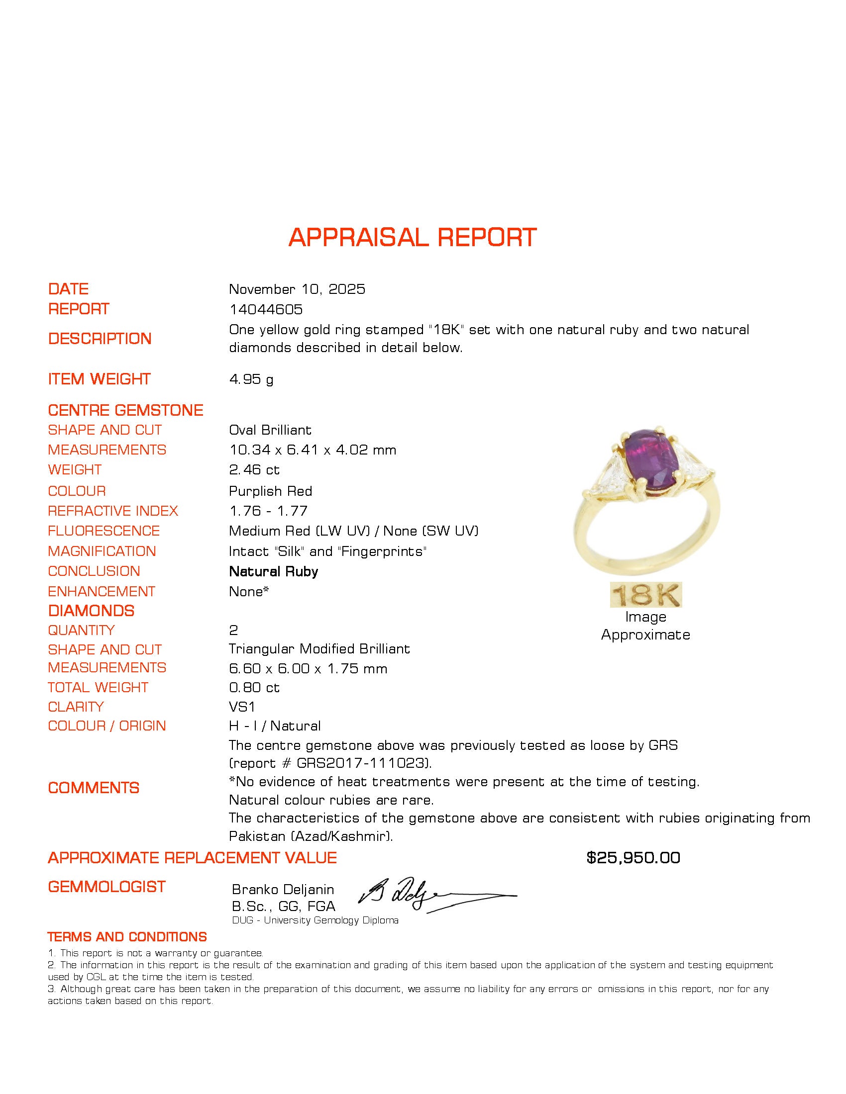 2.46ct GRS Unheated Kashmir Purplish Red Ruby & Diamond Ring | GRS 2.46ct,  0.80ctw | SZ 6.5