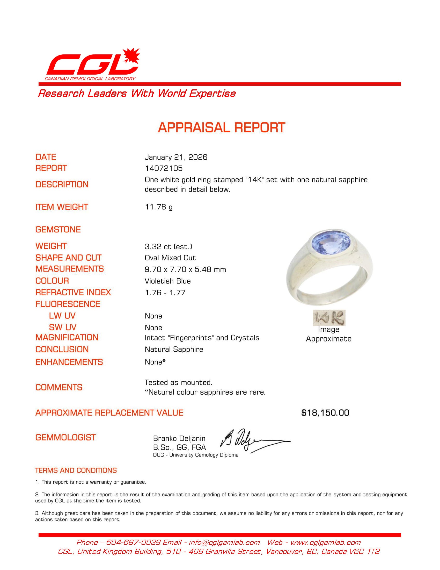 Bezel Set East West Unheated Sapphire Ring | 3.30ct | SZ 8.25