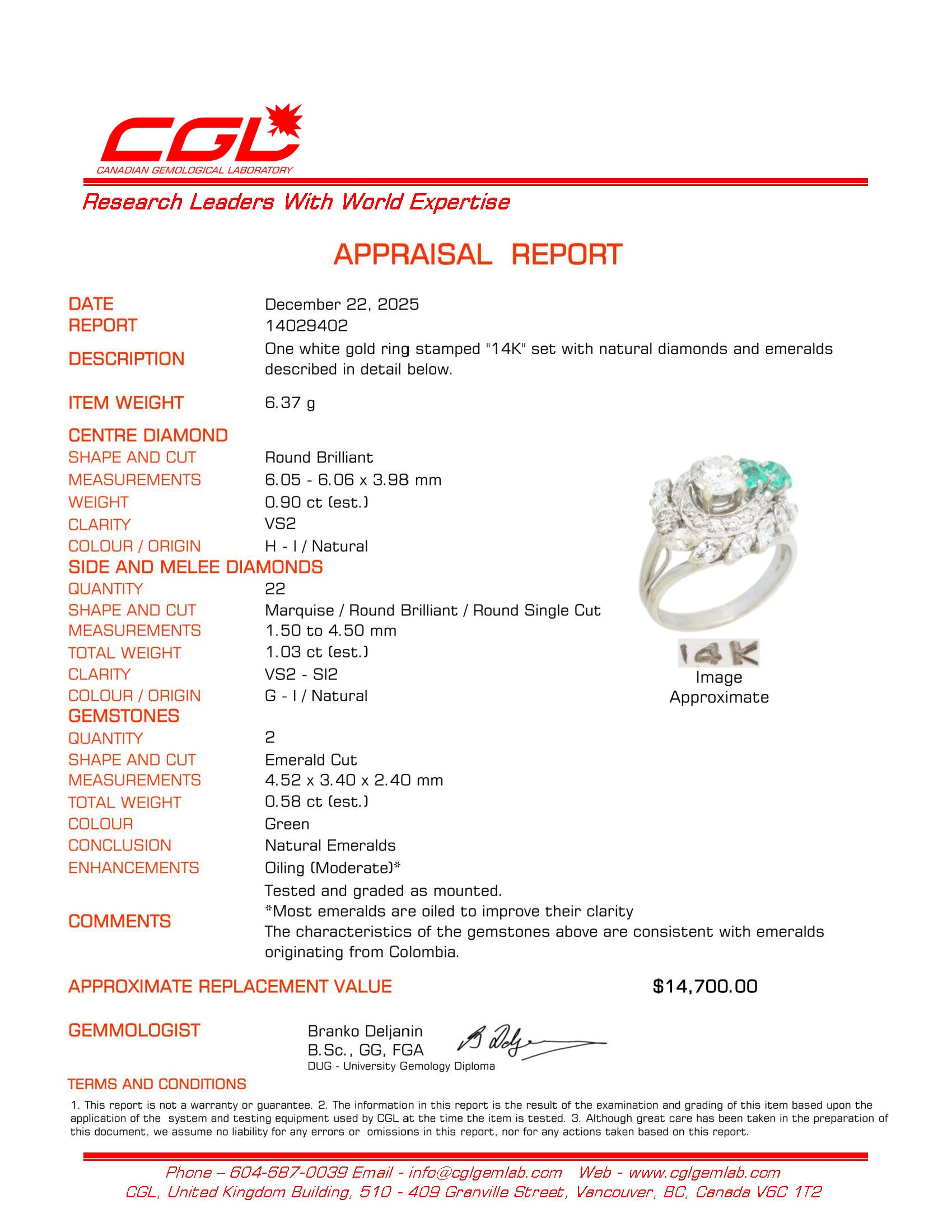 Diamond & Colombian Emerald Waterfall Cocktail Ring | 0.90ct, 2.00ctw, 0.58ctw | SZ 7.75