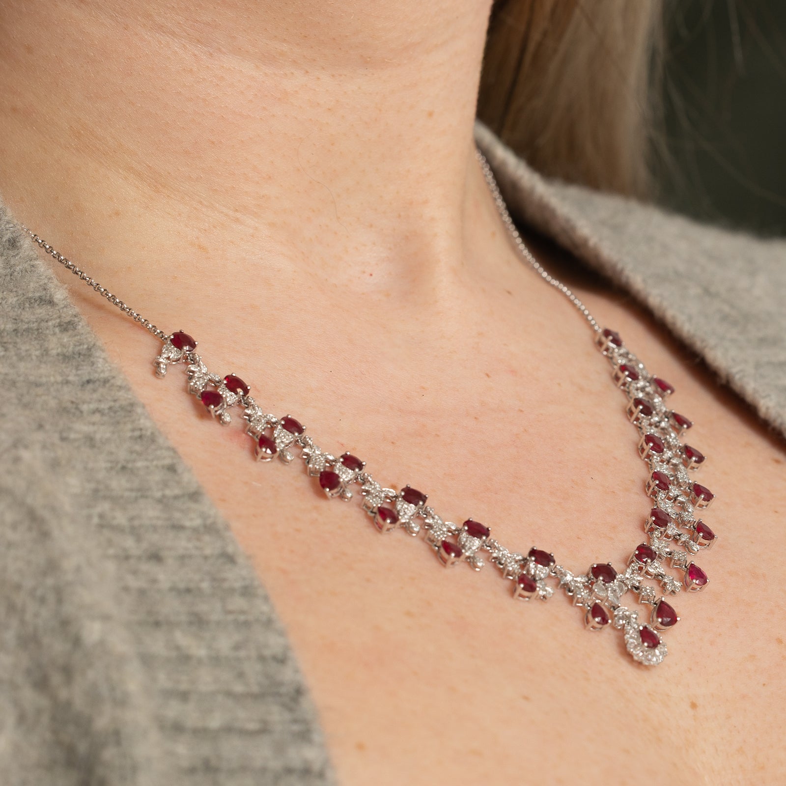 Ruby, Sapphire & Diamond Encrusted Necklace | 14.71ctw, 0.85ctw | 18"