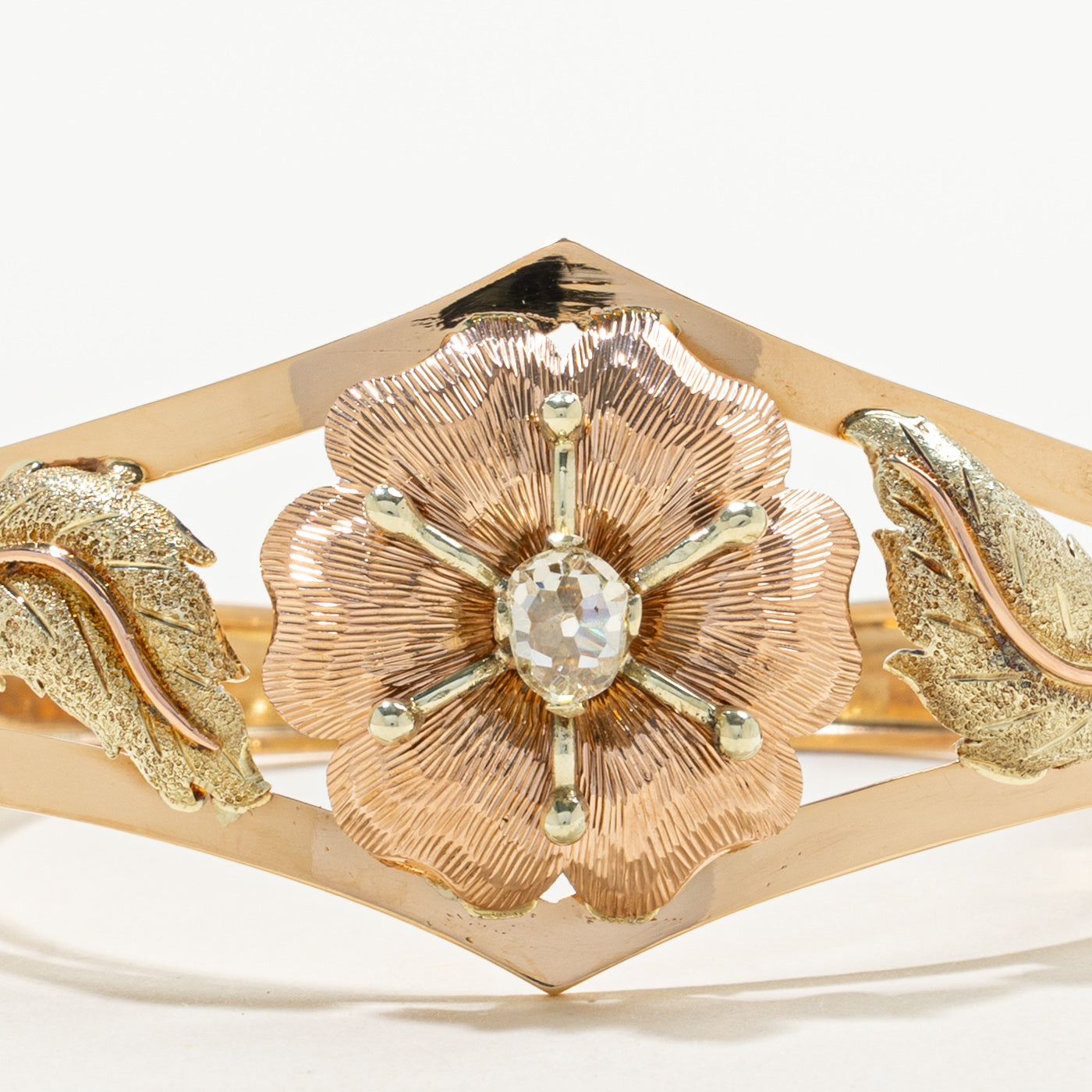 Romanian Hallmarked Vintage Rose Cut Diamond Floral Bracelet | 0.90ct