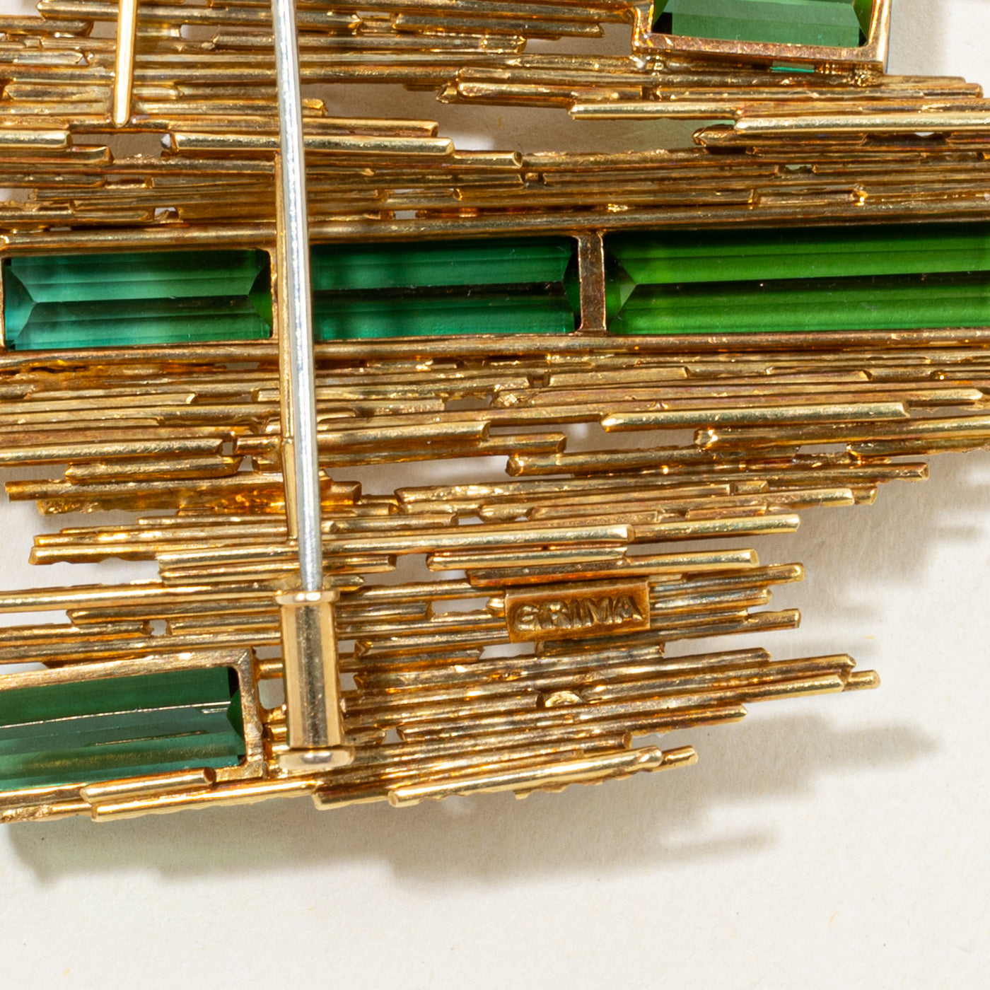 Vintage 'Andrew Grima' Green Tourmaline & Diamond Textured Brooch | 10.40ctw, 0.34ctw