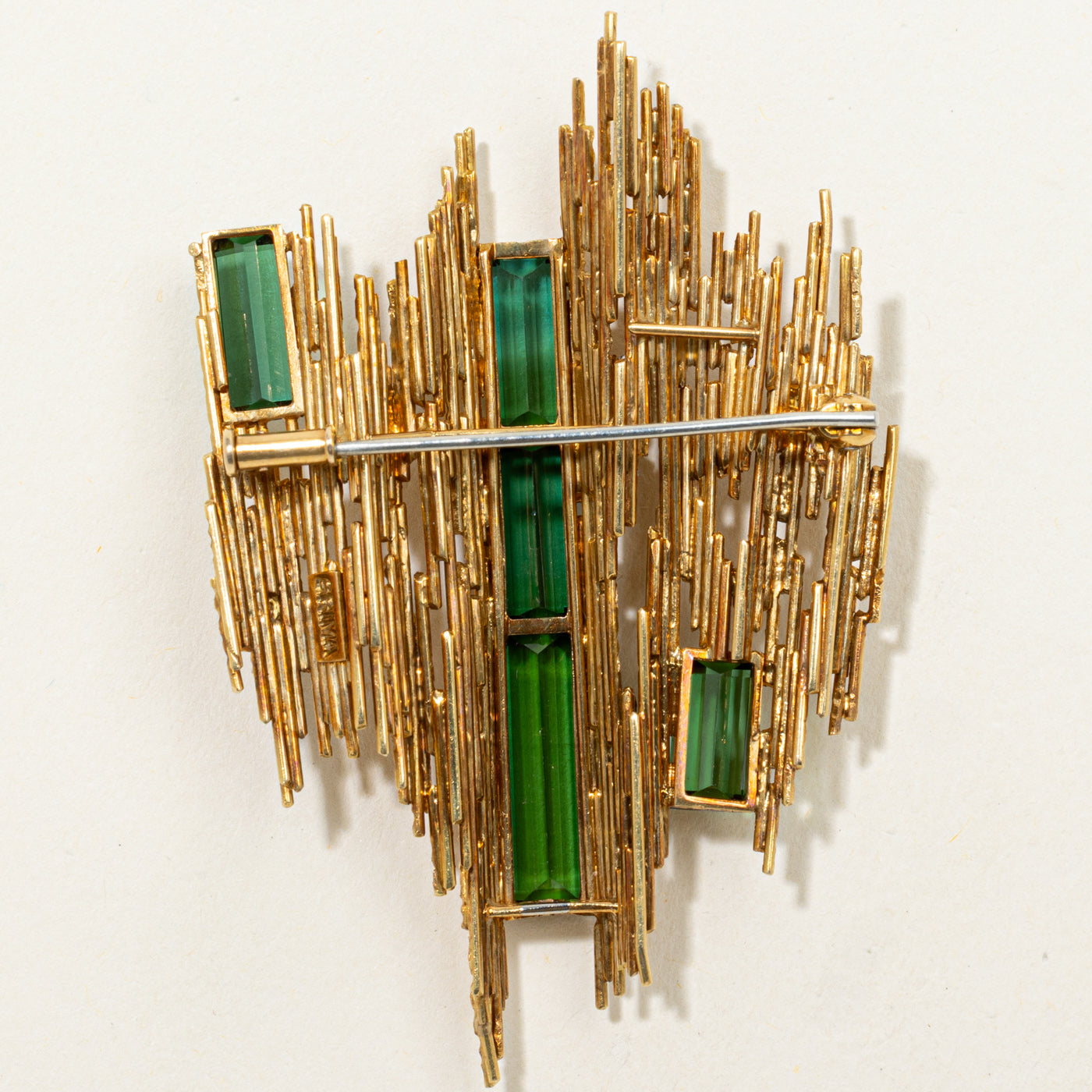 Vintage 'Andrew Grima' Green Tourmaline & Diamond Textured Brooch | 10.40ctw, 0.34ctw