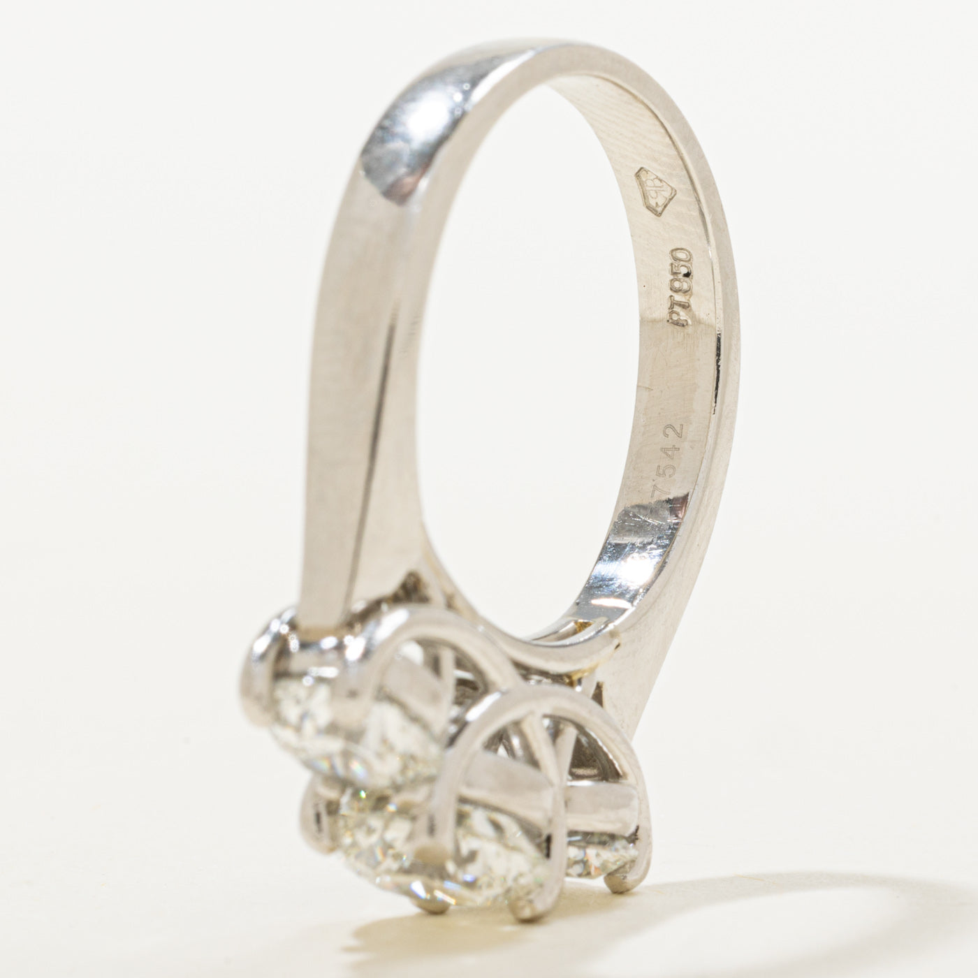 GIA Three Diamond Ring | GIA 1.54ct VS2 I Ex, 1.55ctw VS2 I VG | SS 7