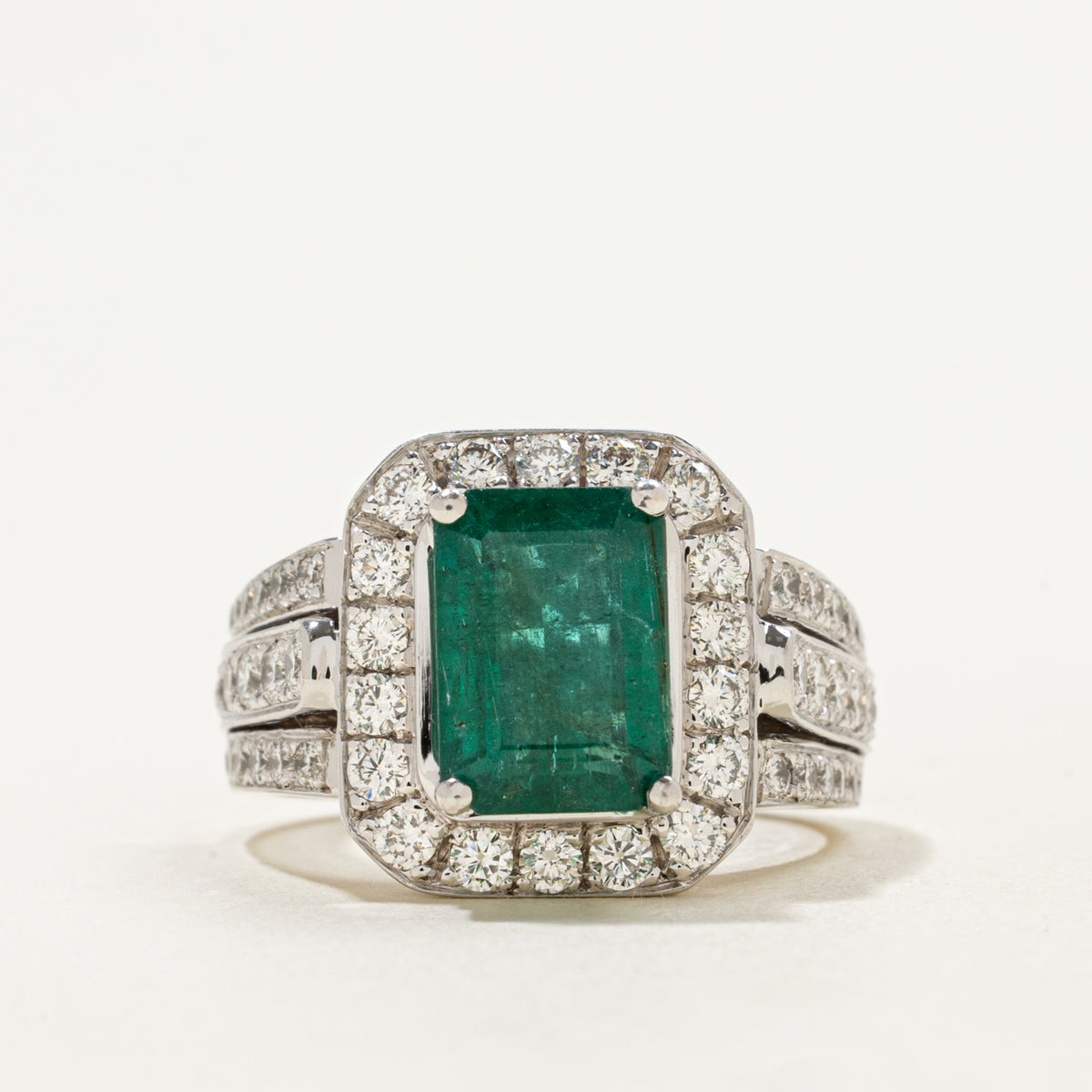 Emerald & Diamond Halo Cocktail Ring | 2.22ct, 1.00ctw | Sz 7
