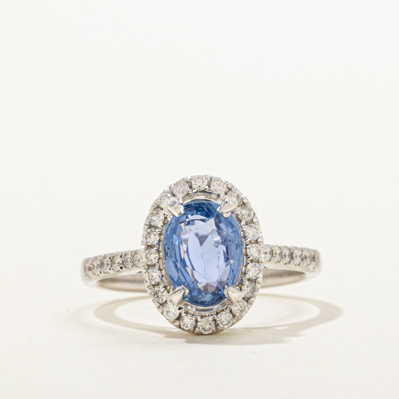 GRS Unheated Ceylon Sapphire & Diamond Halo Ring | GRS 2.09ct, 0.33ctw | SZ 6