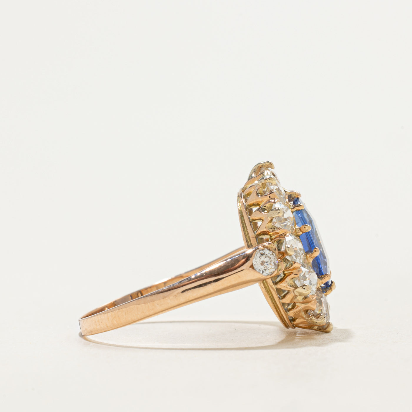 Antique Unheated Sapphire & Diamond Halo Ring | 1.70ct, 1.43ctw | Sz 7.25