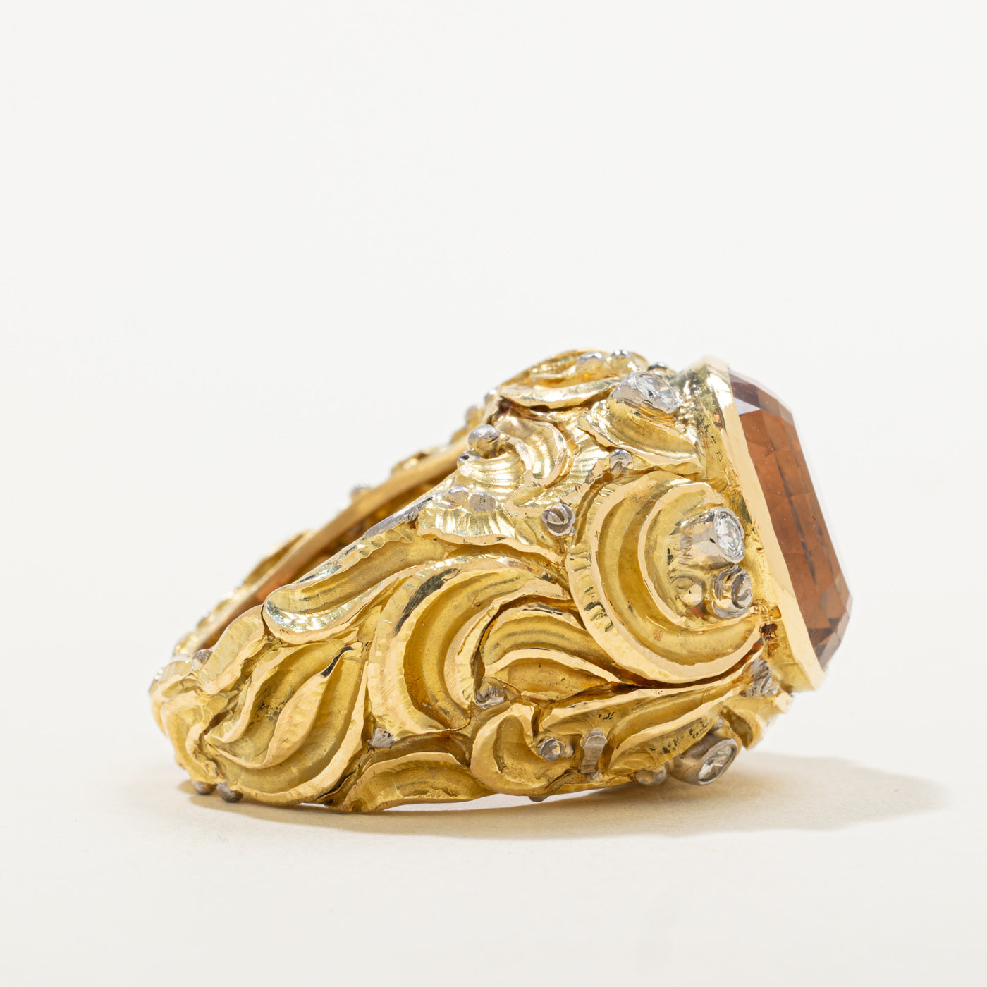 18k Pink Tourmaline & Diamond Art Nouveau Inspired Statement Ring | 9.00ct, 0.24ctw | SZ 6.25