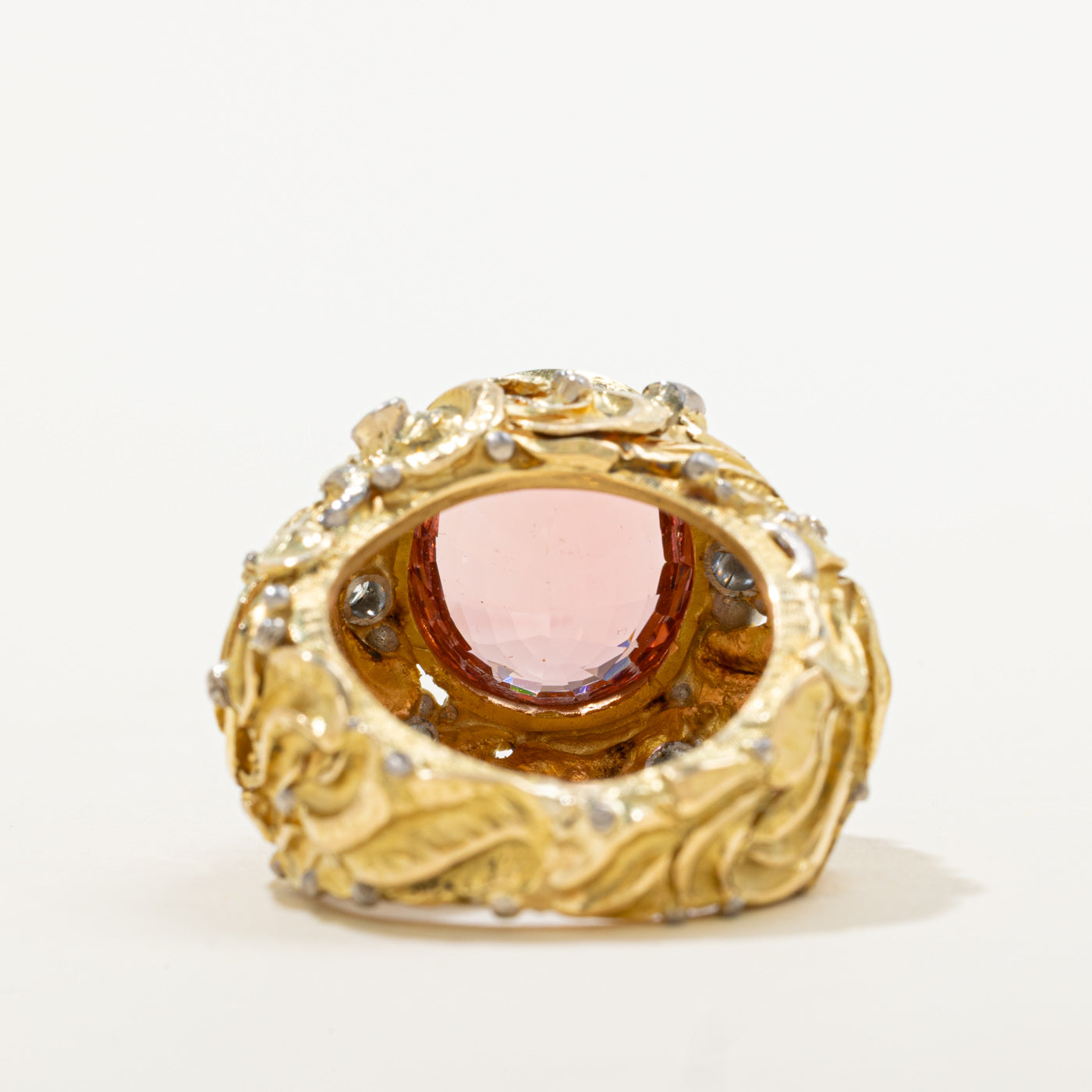 18k Pink Tourmaline & Diamond Art Nouveau Inspired Statement Ring | 9.00ct, 0.24ctw | SZ 6.25