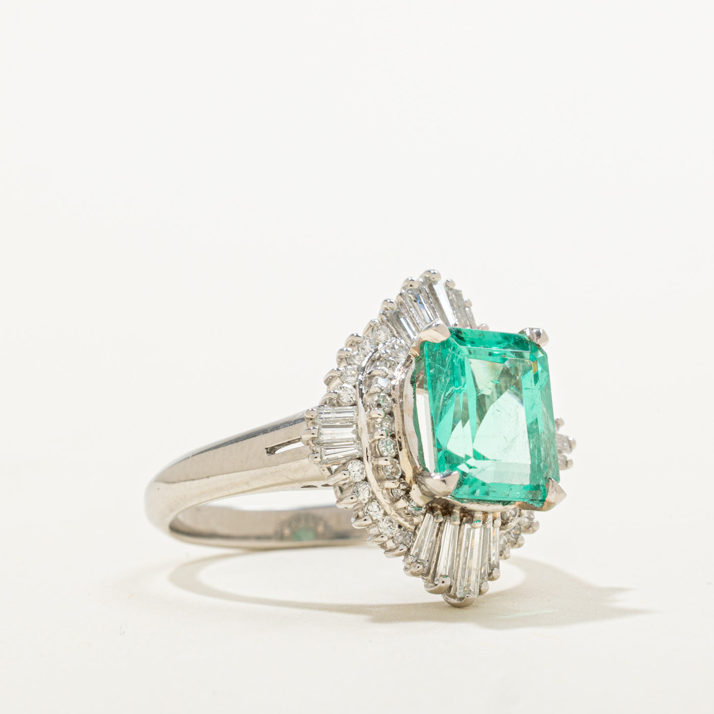 Platinum Colombian Emerald & Diamond Ring | 2.66ct, 0.59ctw | Sz 7.25