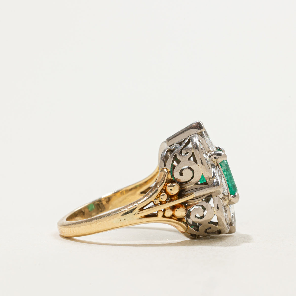 Vintage Emerald & Diamond Accented Cocktail Ring | 1.15ct, 0.72ctw, 0.24ctw | Sz 5.5