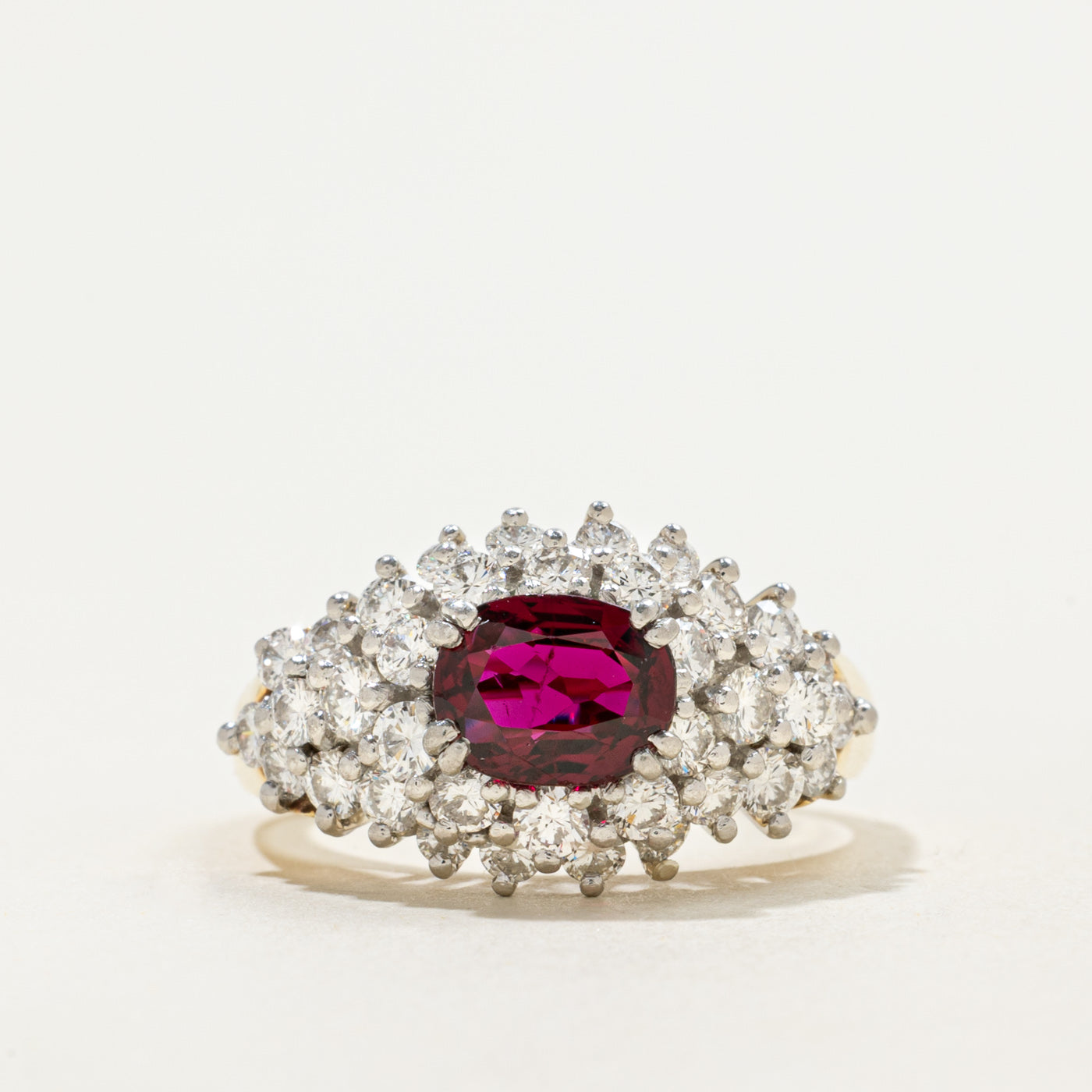 East West Oval Cut Ruby & Diamond Cocktail Ring | 1.40ct, 1.35ctw | Sz 7.25
