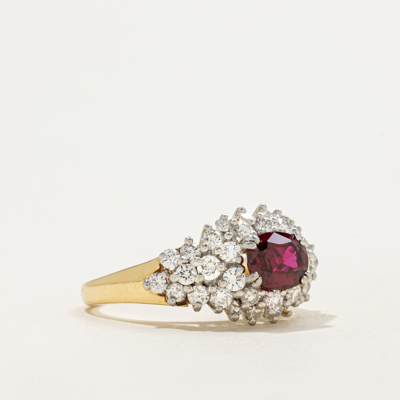 East West Oval Cut Ruby & Diamond Cocktail Ring | 1.40ct, 1.35ctw | Sz 7.25
