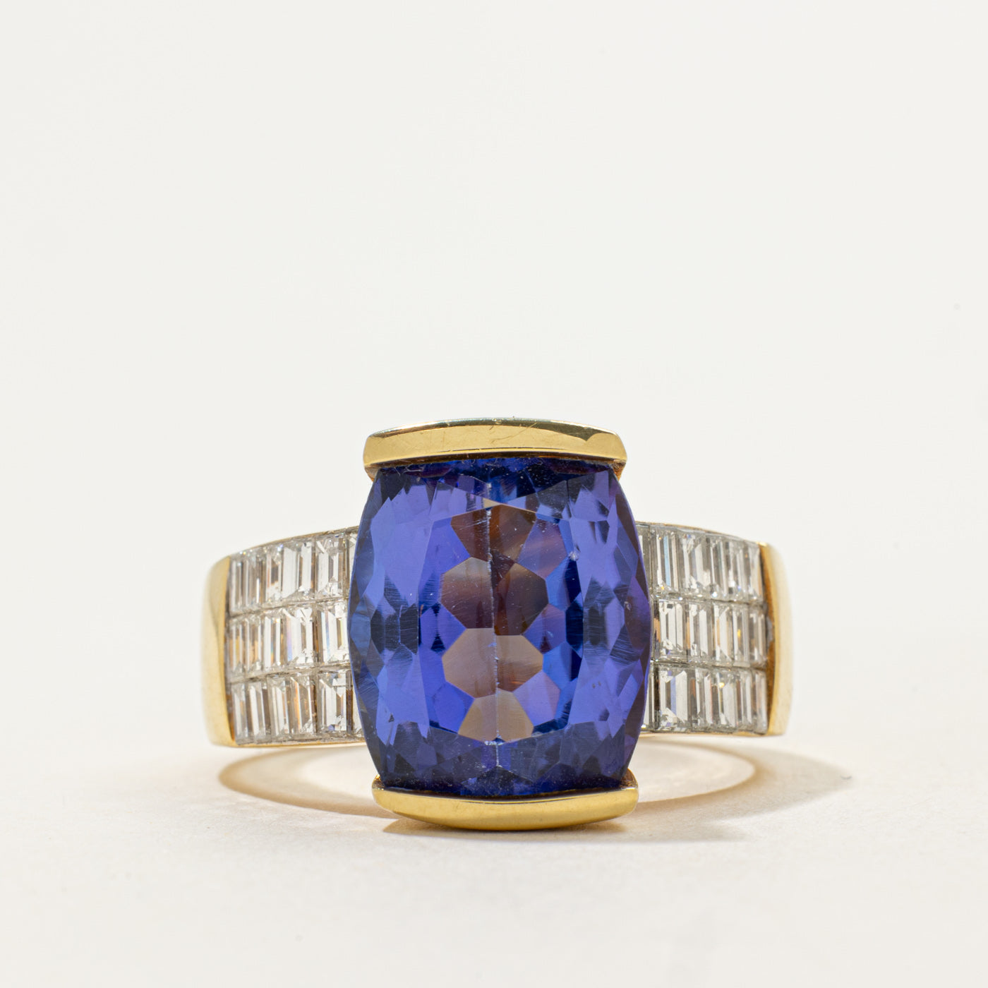 Cushion Cut Tanzanite & Diamond Accented Cocktail Ring | 9.00ct, 1.44ctw | Sz 9.75