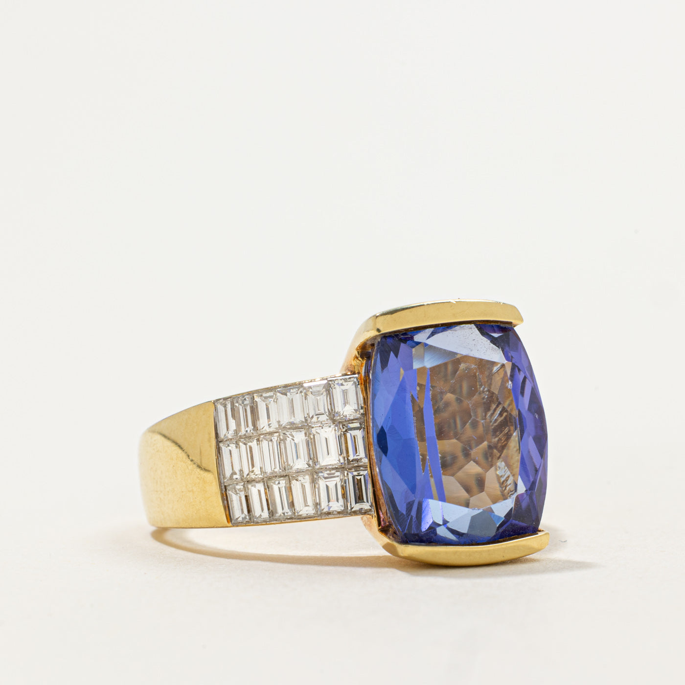 Cushion Cut Tanzanite & Diamond Accented Cocktail Ring | 9.00ct, 1.44ctw | Sz 9.75