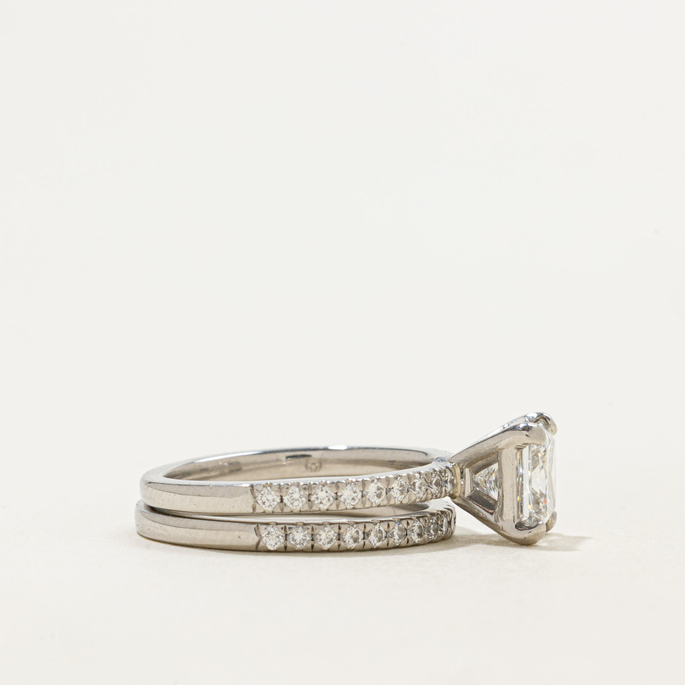 GIA Princess Cut Diamond Wedding Ring Set | GIA 1.54ct IF E Ex, 0.39ctw | Sz 5.25