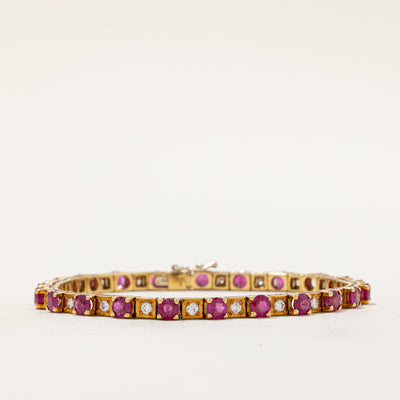 2002 London Hallmarked Burmese Ruby & Diamond Bracelet | 5.75ctw, 1.15ctw | 7.25