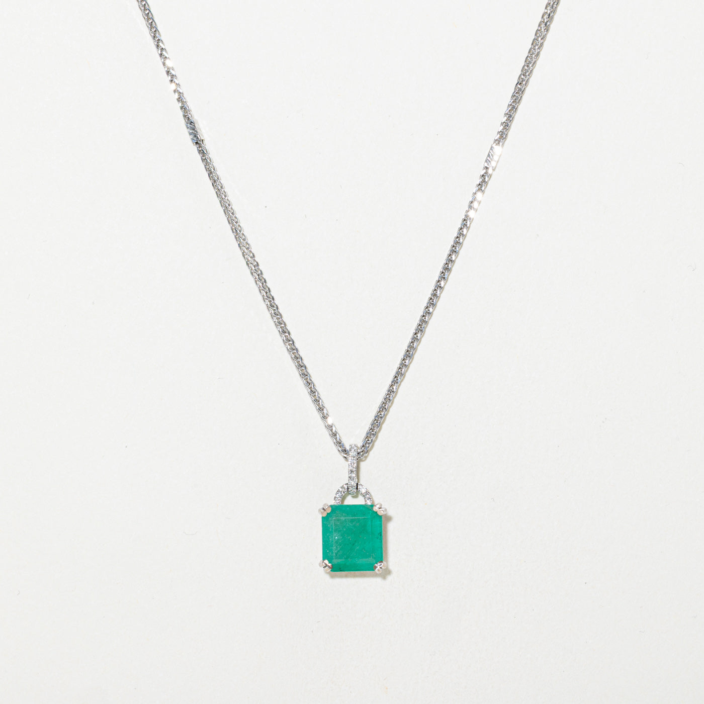 14k Emerald & Diamond Pendant Necklace | 2.93ct, 0.05ctw | 16.5"