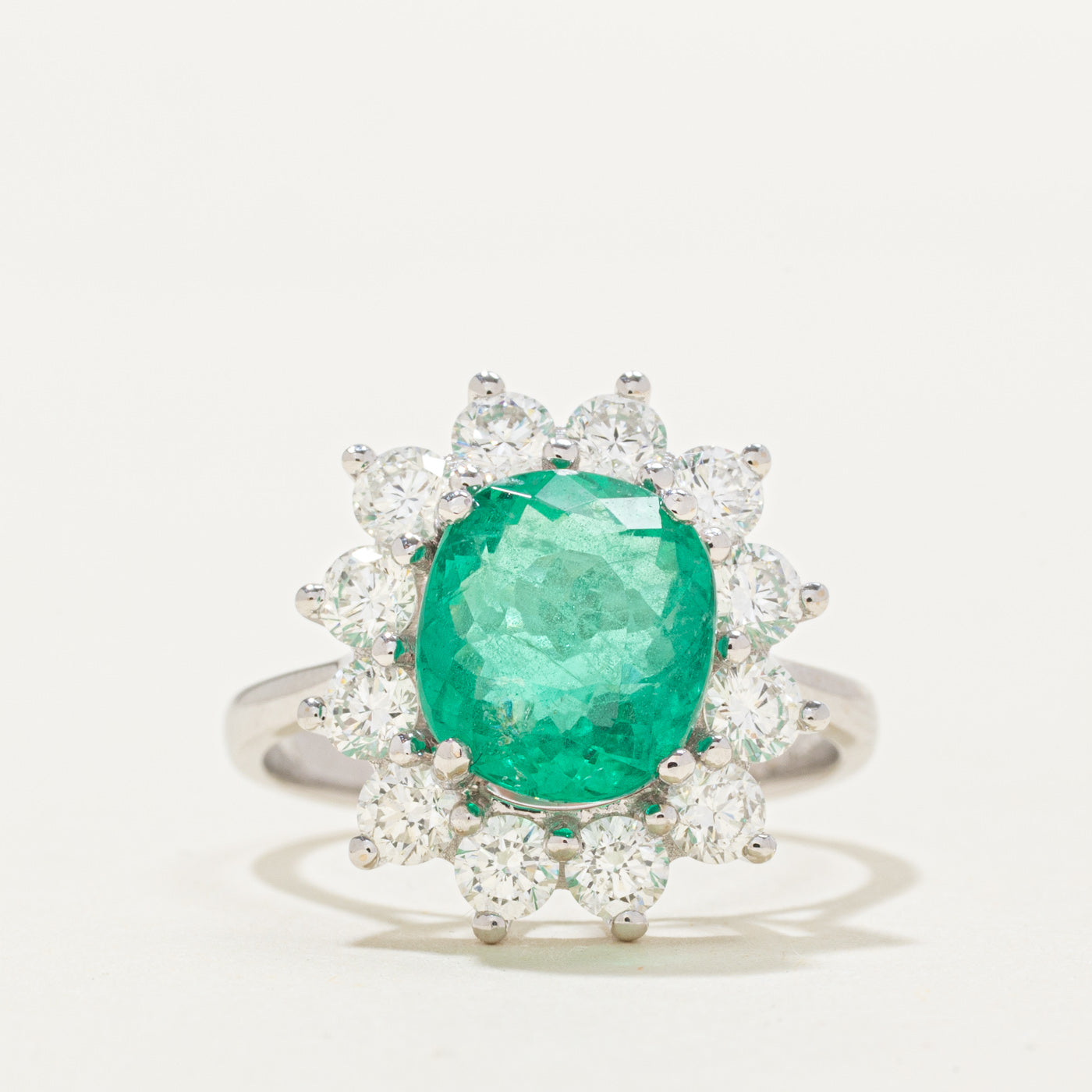 AIGS No Oil Vivid Green Emerald & Diamond Ring | AIGS 3.30ct, 1.323ctw | SZ 7