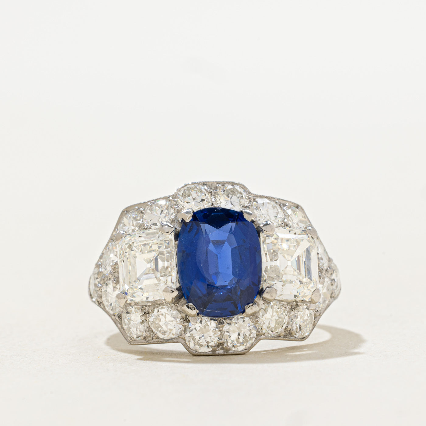 Late Art Deco Unheated Sapphire & Diamond Ring | 2.28ct | 1.50ctw | 1.63ct | SZ 5.5