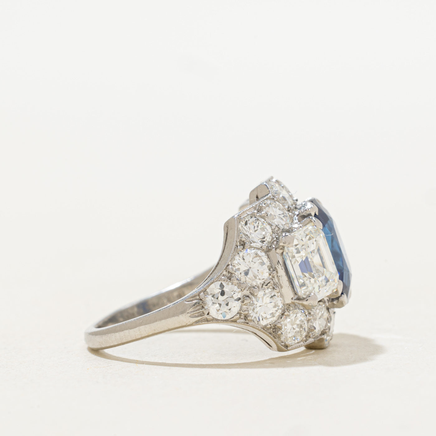 Late Art Deco Unheated Sapphire & Diamond Ring | 2.28ct | 1.50ctw | 1.63ct | SZ 5.5