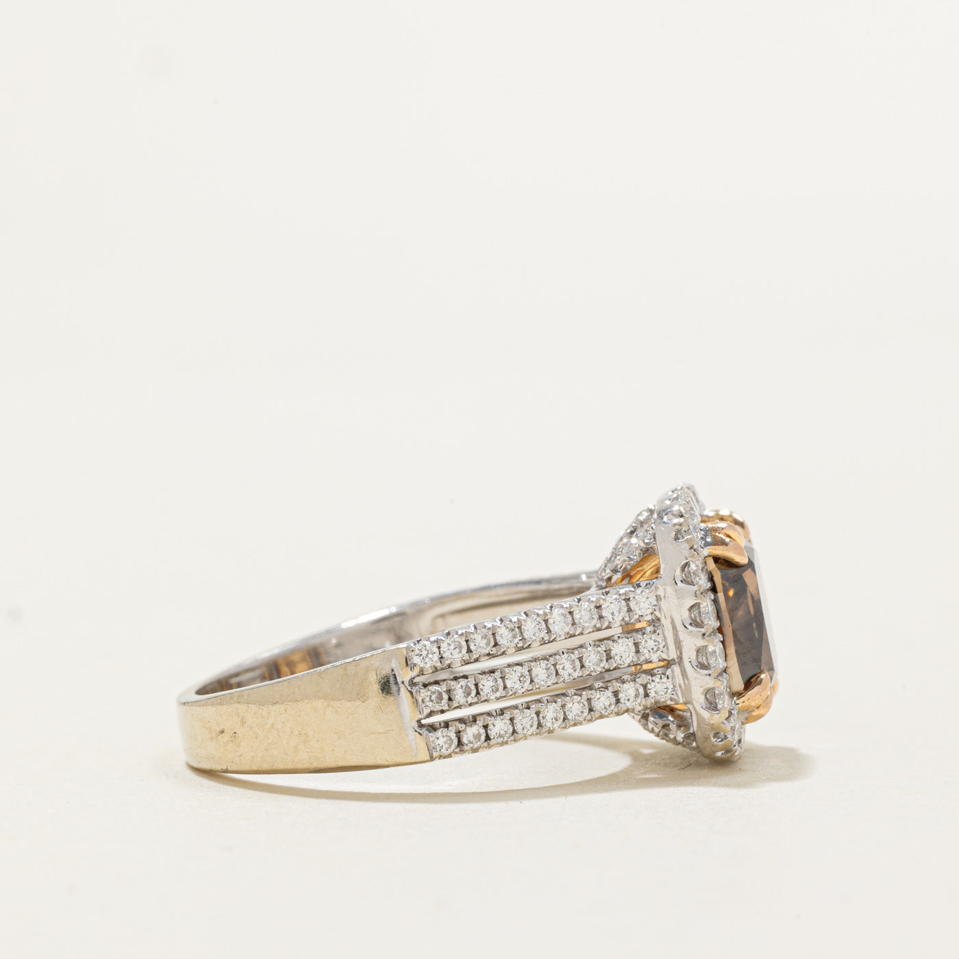 2.90ct Cushion Cut Natural Cognac Diamond Halo Ring | 2.90ct, 0.70ctw | Sz 8