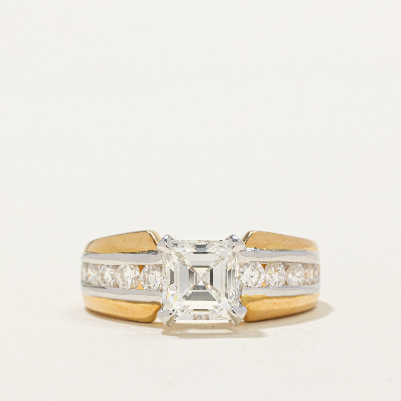 Asscher Cut Diamond Accented Engagement Ring | 1.20ct VS1 H, 0.50ctw | SZ 5.5